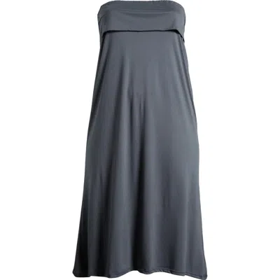 24seven Comfort Apparel Comfortable Foldover Strapless Stretch Dress In Charcoal