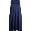 24seven Comfort Apparel Comfortable Foldover Strapless Stretch Dress In Navy