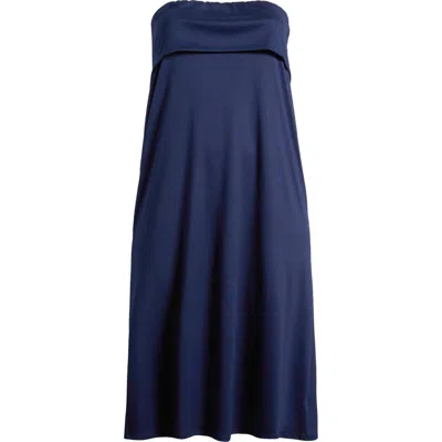 24seven Comfort Apparel Comfortable Foldover Strapless Stretch Dress In Navy