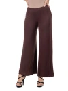 24seven Comfort Apparel Comfortable Solid Color Palazzo Pants In Brown