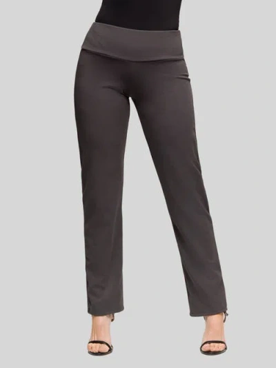 24seven Comfort Apparel Comfortable Stretch High Waist Dress Trousers In Brown