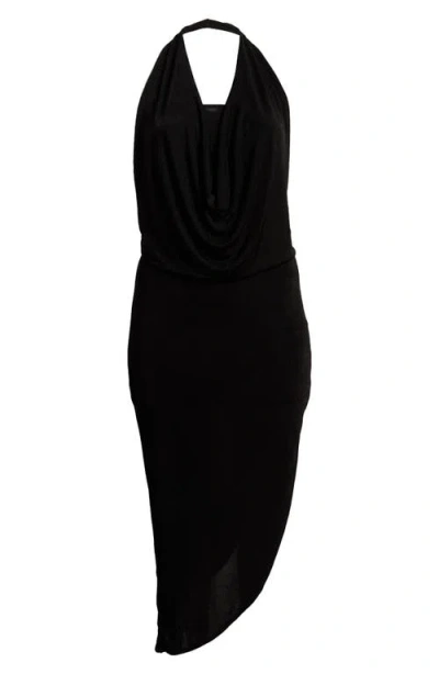 24SEVEN COMFORT APPAREL 24SEVEN COMFORT APPAREL COWL NECK ASYMMETRIC HEM STRETCH DRESS