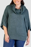 24seven Comfort Apparel Women's Cowl Neck Dolman Sleeve Sweater Top In Hunter