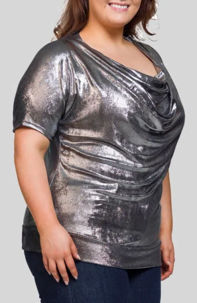 24seven Comfort Apparel Cowl Neck Top In Silver