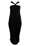 24seven Comfort Apparel Cross Neck Stretch Body-con Dress In Black