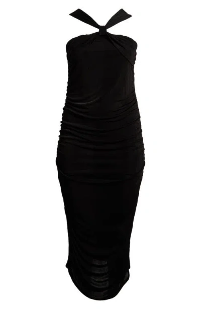 24seven Comfort Apparel Cross Neck Stretch Body-con Dress In Black
