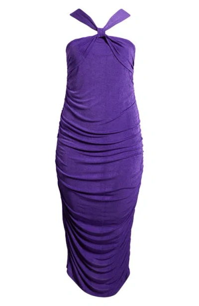 24seven Comfort Apparel Cross Neck Stretch Body-con Dress In Purple