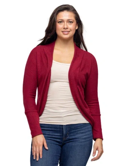 24seven Comfort Apparel Curved Hem Open Front Long Womens Bolero Shrug In Burgundy