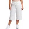 24seven Comfort Apparel Maternity Basic Ribbed Knit Drawstring Flared Capri Pants In White