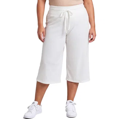 24seven Comfort Apparel Maternity Basic Ribbed Knit Drawstring Flared Capri Pants In White