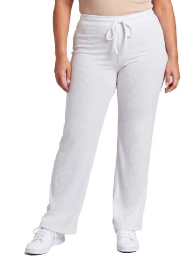 24seven Comfort Apparel Curvy Basic Ribbed Knit Drawstring Straight Leg Lounge Pants In Burgundy