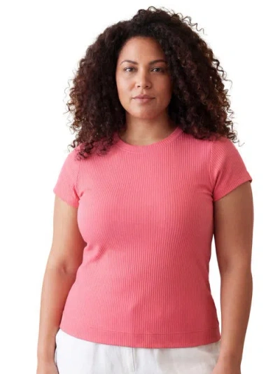24seven Comfort Apparel Curvy Basic Ribbed Knit Round Neck Short Sleeve Top In Orange