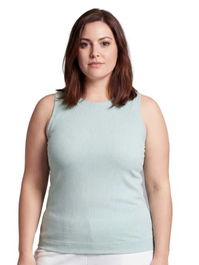 24seven Comfort Apparel Curvy Basic Ribbed Knit Round Neck Sleeveless Tank Top In Blue