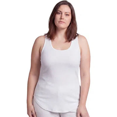 24seven Comfort Apparel Curvy Basic Ribbed Knit Sleeveless Scoop Neck Long Flared Tank Top In White