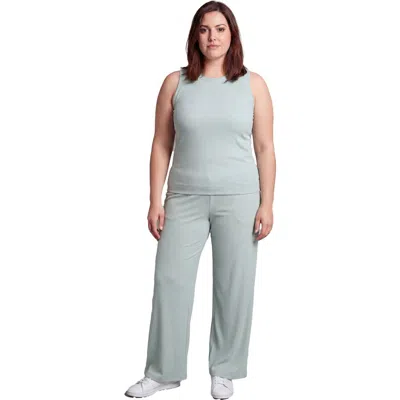 24seven Comfort Apparel Curvy Basic Ribbed Knit Tank Top And Elastic Waist Wide Leg Pant Set In Blue