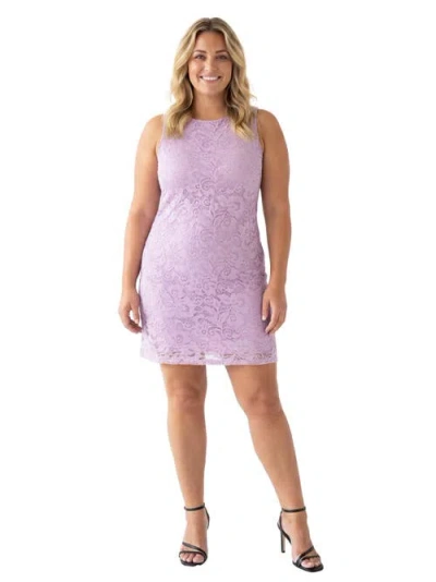 24seven Comfort Apparel Curvy Elevate Lace Sleeveless Boat Neck Mini Shift Dress In Purple