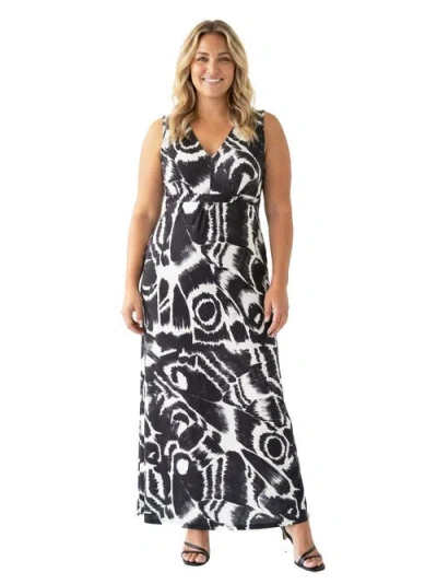 24seven Comfort Apparel Plus Size Essential Curvy Abstract Maxi Dress In Blue