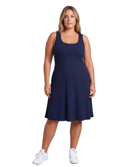 24seven Comfort Apparel Curvy Essential Ribbed Knit Sleeveless Scoop Neck Pocket A-line Midi Dress In Animal Print