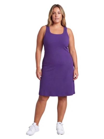 24seven Comfort Apparel Curvy Essential Ribbed Knit Sleeveless Scoop Neck Pocket A-line Midi Dress In Purple