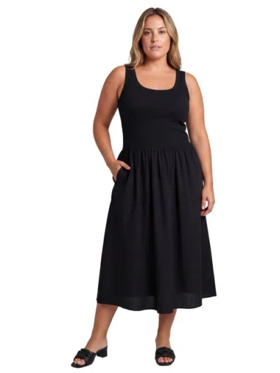 24seven Comfort Apparel Curvy Essential Sleeveless Scoop Neck A-line Pocket Maxi Dress In Black