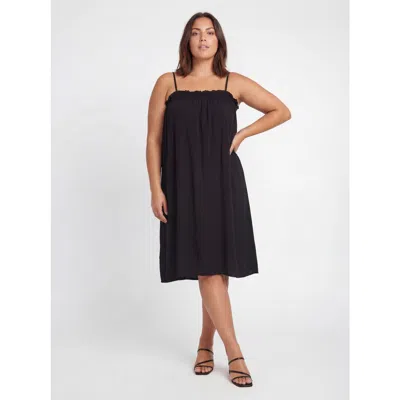 24seven Comfort Apparel Curvy Essential Spaghetti Strap Smocked Pocket A-line Maxi Dress In Black