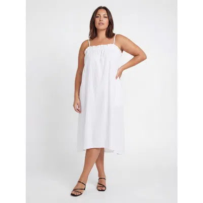 24seven Comfort Apparel Curvy Essential Spaghetti Strap Smocked Pocket A-line Maxi Dress In White