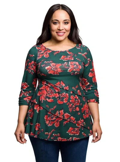 24seven Comfort Apparel Curvy Essential Three Quarter Sleeve Tunic Top In Multi