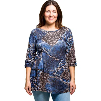 24seven Comfort Apparel Curvy Essential Three Quarter Sleeve Tunic Top In Multi