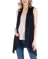 24seven Comfort Apparel Draped Open Front Sleeveless Cardigan Vest In Black