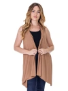 24seven Comfort Apparel Draped Open Front Sleeveless Cardigan Vest In Brown