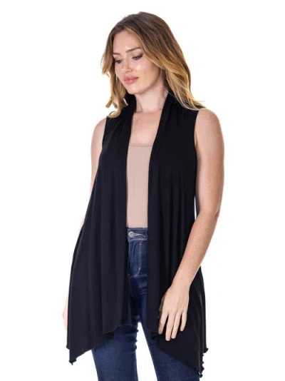 24seven Comfort Apparel Draped Open Front Sleeveless Cardigan Vest In Black