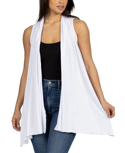 24seven Comfort Apparel Plus Size Asymmetric Open Front Cardigan Sweater In White