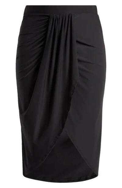 24seven Comfort Apparel Draped Wrap Skirt In Black