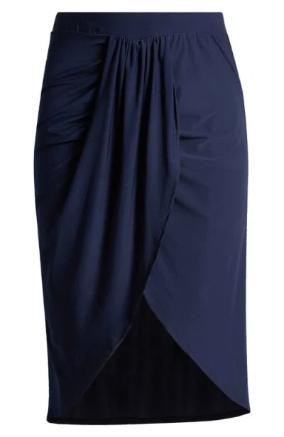 24seven Comfort Apparel Draped Wrap Skirt In Navy