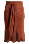 24seven Comfort Apparel Draped Wrap Skirt In Tobacco