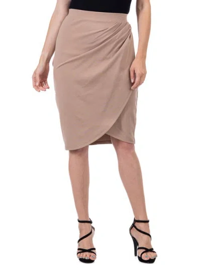 24seven Comfort Apparel Elastic Waist Knee Length Tulip Pencil Skirt In Neutral