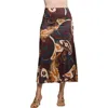 24seven Comfort Apparel Elastic Waist Maxi Skirt Print In Brown