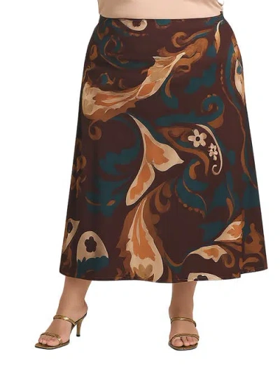 24seven Comfort Apparel Elastic Waist Maxi Skirt Print In Brown