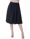 24seven Comfort Apparel Elastic Waist Pleated Knee Length Pocket Skirt In Blue