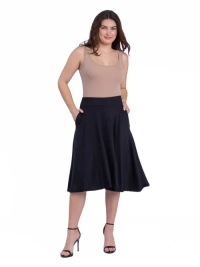 24seven Comfort Apparel Elastic Waist Pleated Pocket Midi Skirt In Black