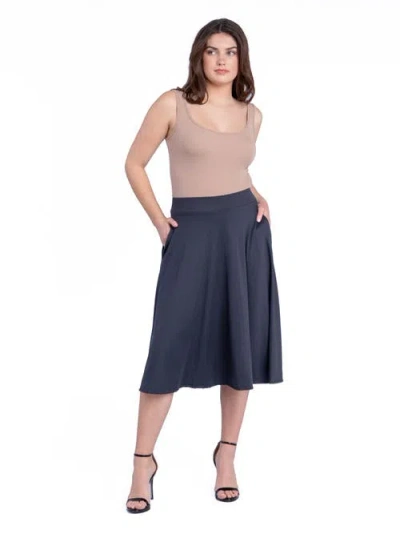 24seven Comfort Apparel Elastic Waist Pleated Pocket Midi Skirt In Blue