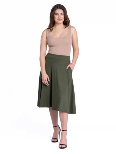 24seven Comfort Apparel Elastic Waist Pleated Pocket Midi Skirt In Green