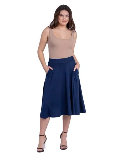 24seven Comfort Apparel Elastic Waist Pleated Pocket Midi Skirt