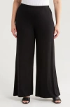 24seven Comfort Apparel Elastic Waist Stretch Flare Pants In Black