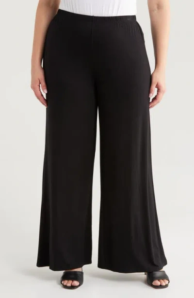 24seven Comfort Apparel Elastic Waist Stretch Flare Pants In Black