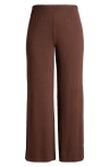 24seven Comfort Apparel Elastic Waist Stretch Flare Pants In Brown