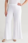 24seven Comfort Apparel Elastic Waist Stretch Flare Pants In White