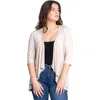 24seven Comfort Apparel Elbow Length Sleeve Open Front Cardigan In Neutral