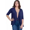 24seven Comfort Apparel Elbow Length Sleeve Open Front Cardigan In Blue