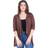 24seven Comfort Apparel Elbow Length Sleeve Open Front Cardigan In Brown